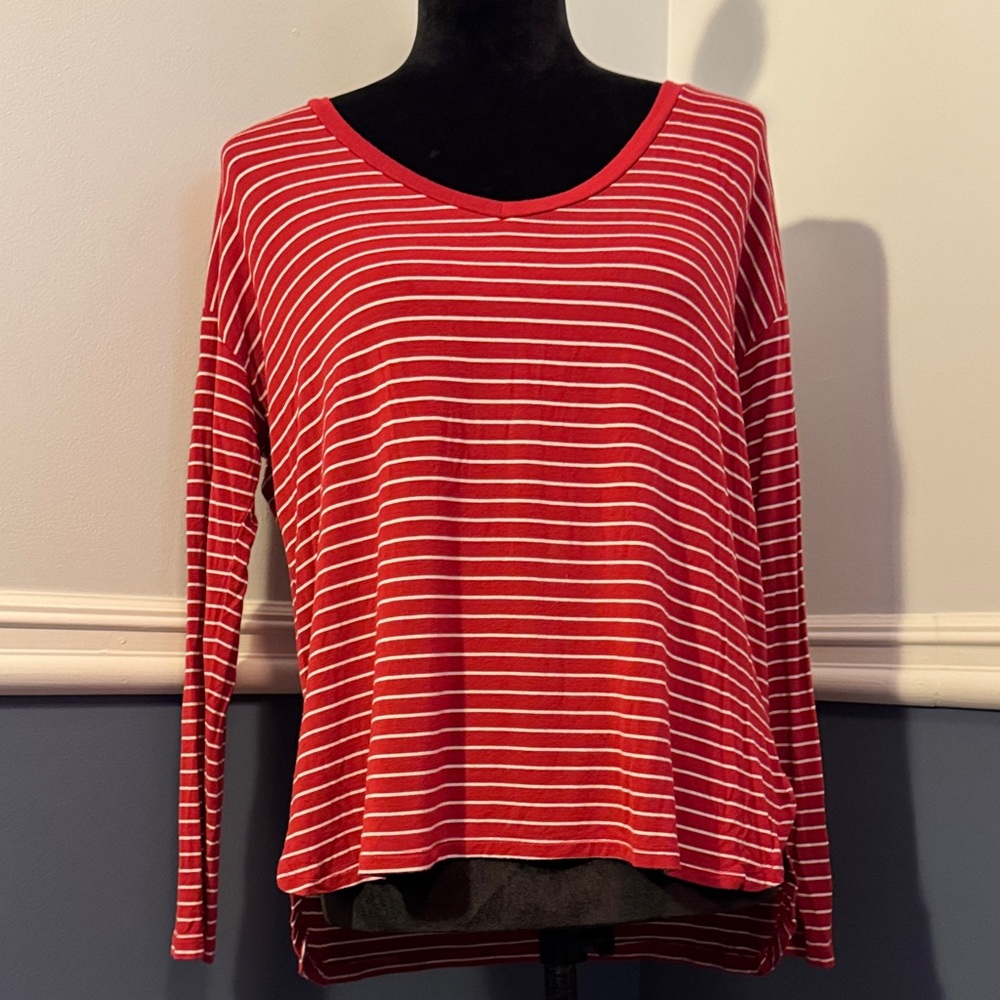 American Eagle Outfitters Red Striped Long Sleeve Tee